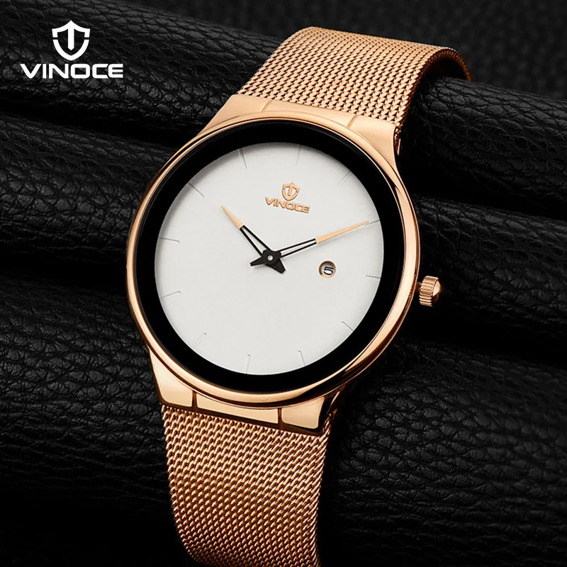 Koop VINOCE Herenhorloge Rvs 2018 Eenvoud Luxe Quartz Horloge Mannen Top Brand Fashion Business Waterdicht Goud