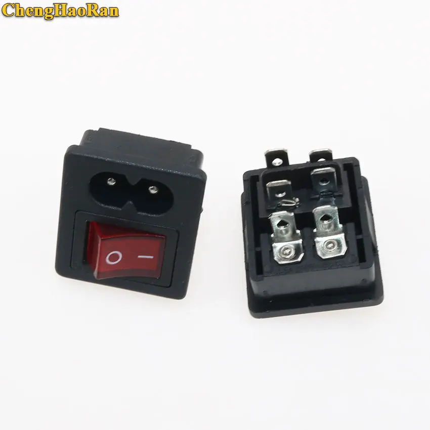 ChengHaoRan 2 шт. IEC320 C8 шнур питания на входе розетка ВКЛ ВЫКЛ красный свет Кулисный