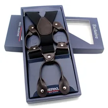 Модные черные мужские и женские с подтяжками эластичные y-образные регулируемые подтяжки Твердые коричневые кожаные ремни на пуговицах для свадьбы NBD9101