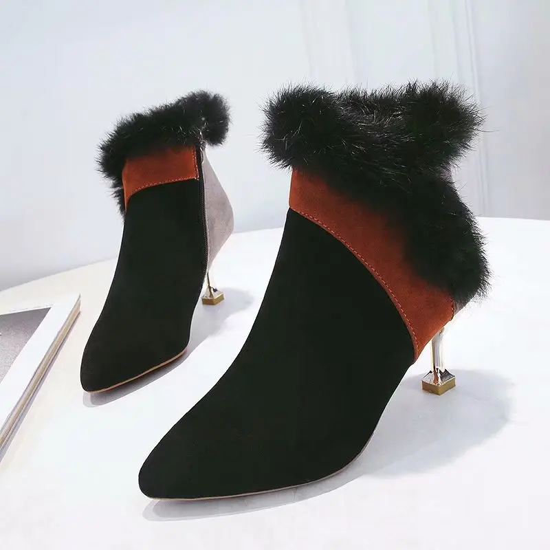 

2018 autumn and winter fashion pointed Martin boots high heel stiletto women's booties black ljj 0219