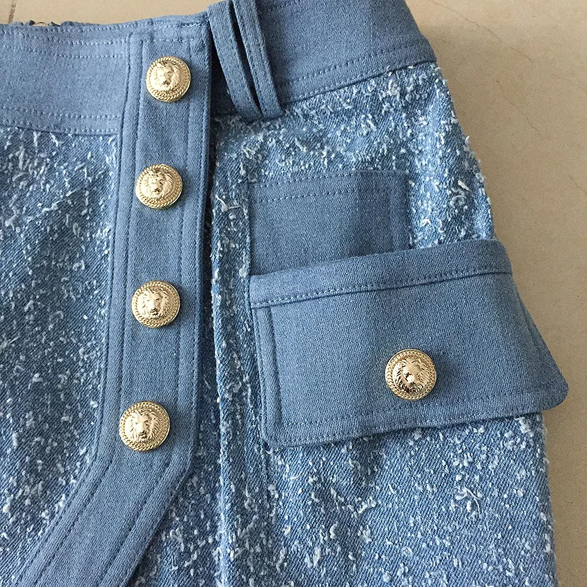 Bodycon As Jeans Oficina Mujeres Shown Falda longitud Casual Sólido Midi Denim Sexy Recta Lápiz Rodilla Botón dwqxfq