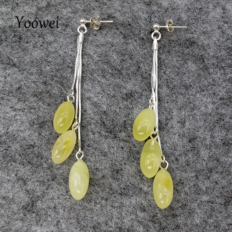 

Yoowei 2019 New Natural Amber Earrings Oval Amber Beads Long Dangle Earrings Women Baltic Amber Jewelry Wholesale Drop Shipping