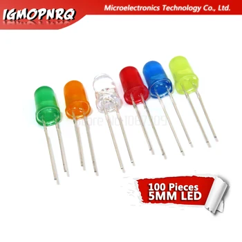 

100pcs 5mm LED Diode 5mm round head fog red/yellow/white/green/blue led kit