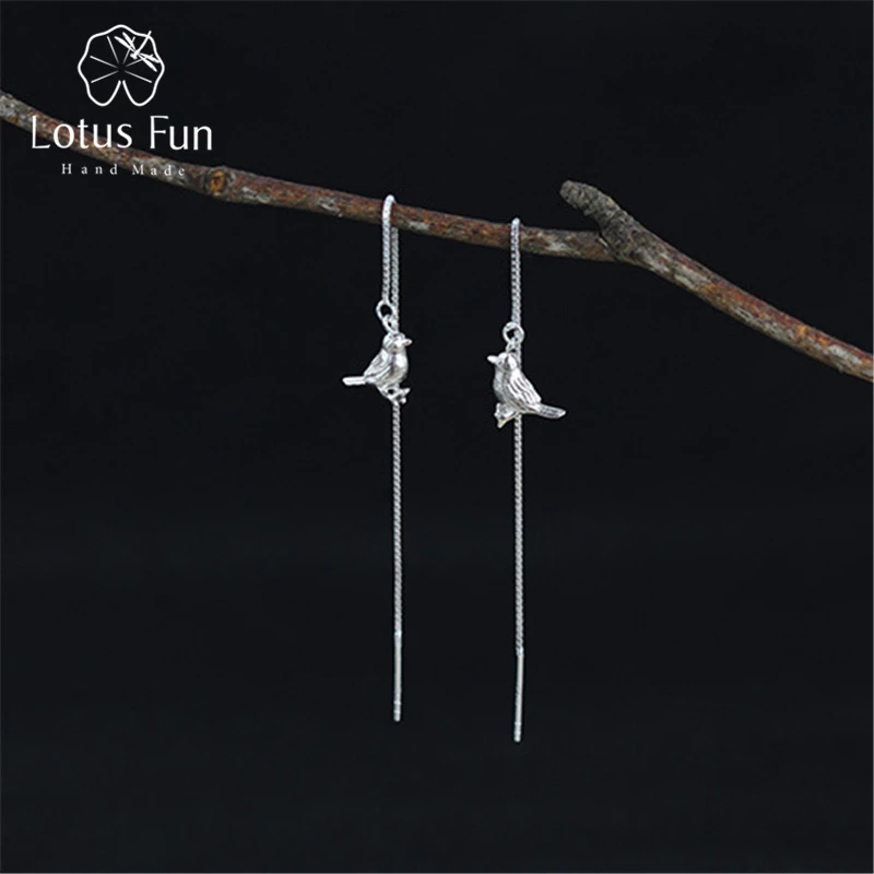 

Lotus Fun Real 925 Sterling Silver Natural Original Handmade Fine Jewelry Interesting Cute Bird Drop Earrings for Women Brincos