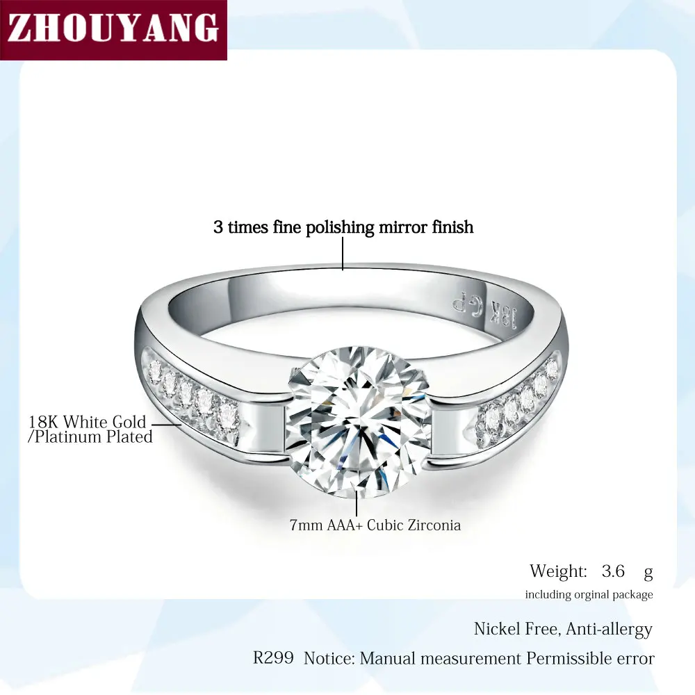 Top Quality CZ Wedding Ring Silver Color Jewelry Austrian Crystals Full Sizes Wholesale ZYR299 ZYR309