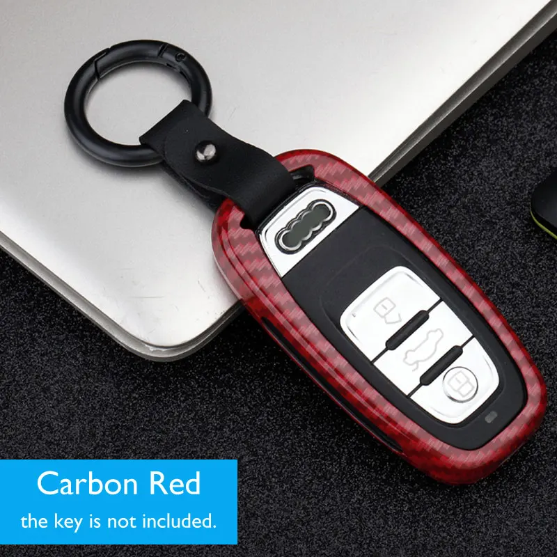 Брелок для автомобильных ключей, чехол для Audi B6 B7 B8 A4 A5 A6 A7 Q5 Q7 R8 TT S5 S6 S7 S8 SQ5 металлический интеллектуальный пульт дистанционного управления брелок Защитная крышка для цепочек для ключей, сумок - Название цвета: Carbon Red