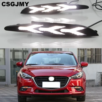 

CSGJMY 1Pair DRL For Mazda 3 Axela 2017 2018 LED Daytime Running Light 12V ABS Fog Lamp With yellow Flowing Turning Signal light