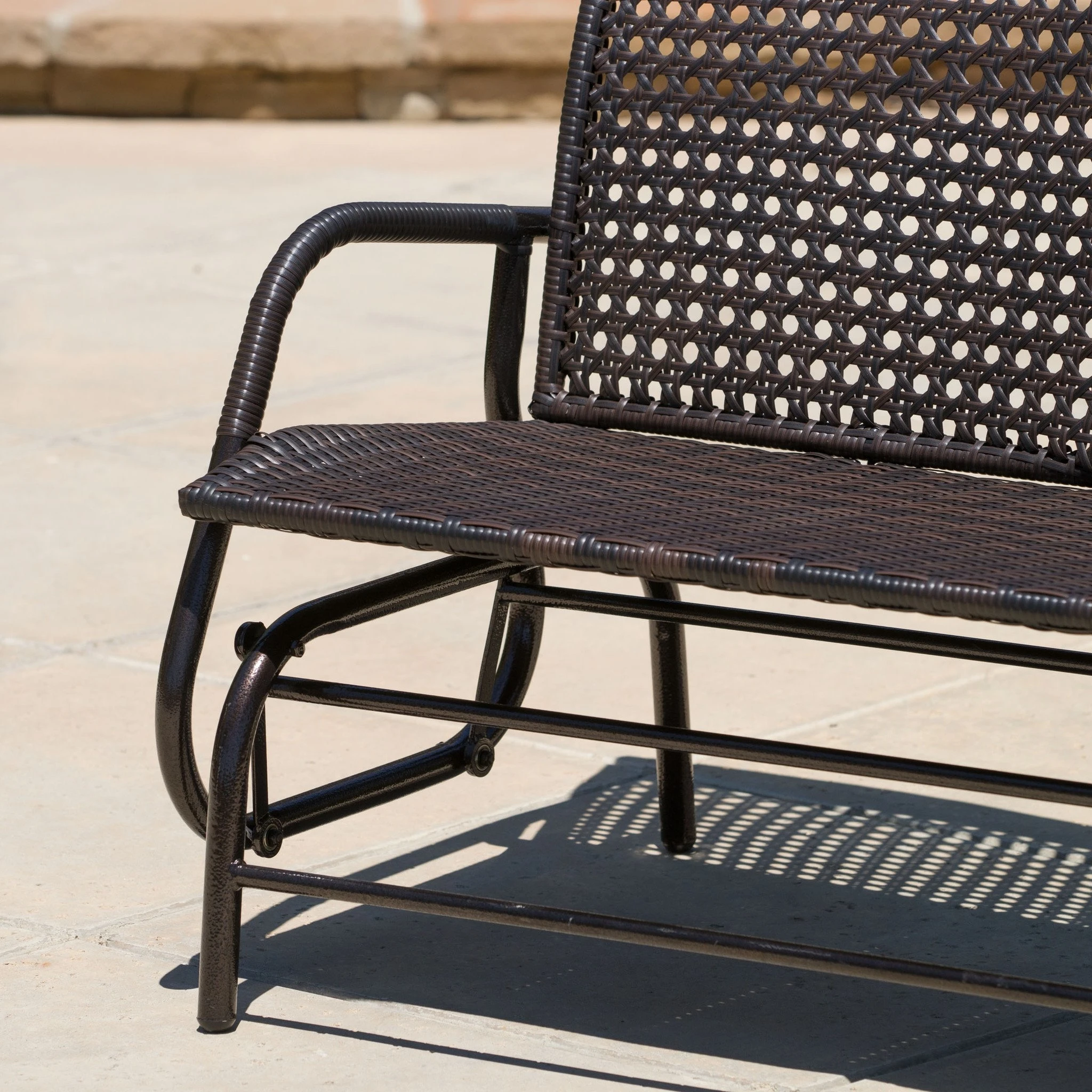 Burbank Outdoor Brown Wicker Glider Bench (1)