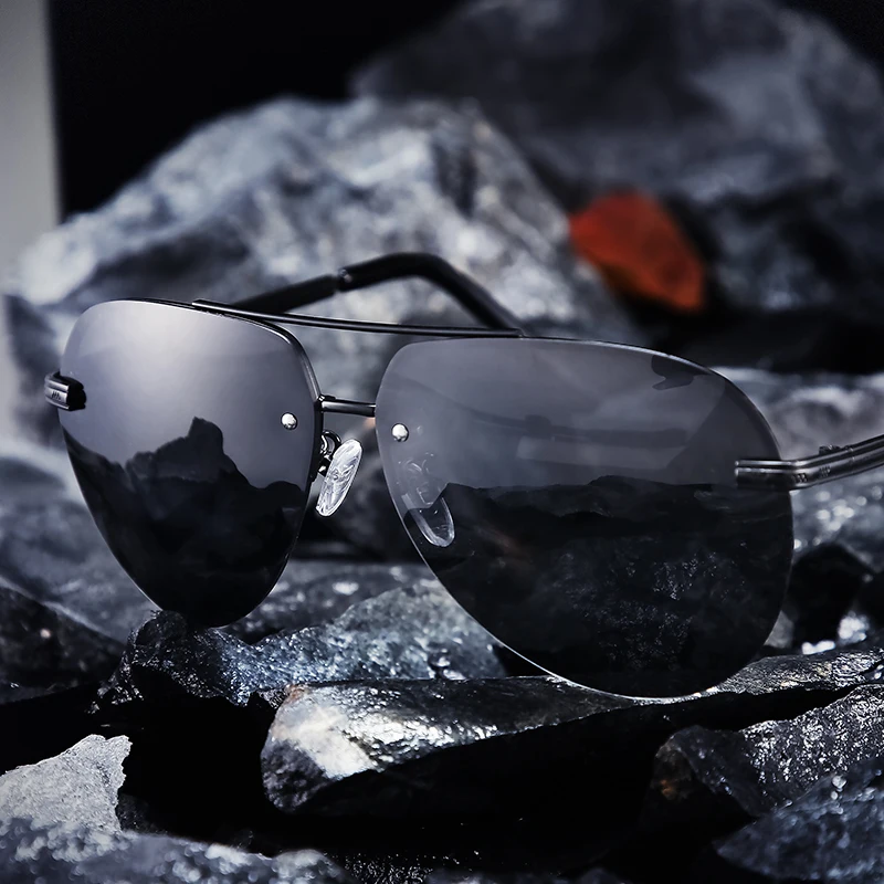 Angcen, мужские поляризованные солнцезащитные очки, металлические, без оправы градиентный, мужские очки для вождения, мужские, брендовые, дизайнерские, UV400