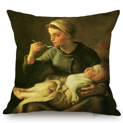 Jean Francois Millet Pastoral Realism Oil Painting The Gleaners Harvest Home Decoration Art Pillow case Linen Sofa Cushion Cover - Цвет: T304-8