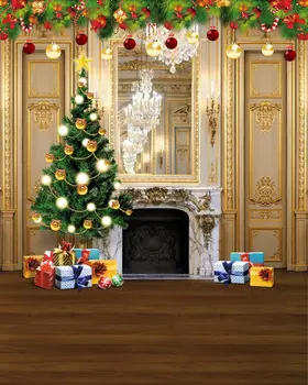 

Christmas Party Photo Background Palace Interior Photography Vinyl Backdrops Christmas Tree Gift Fireplace Backgrounds For Photo