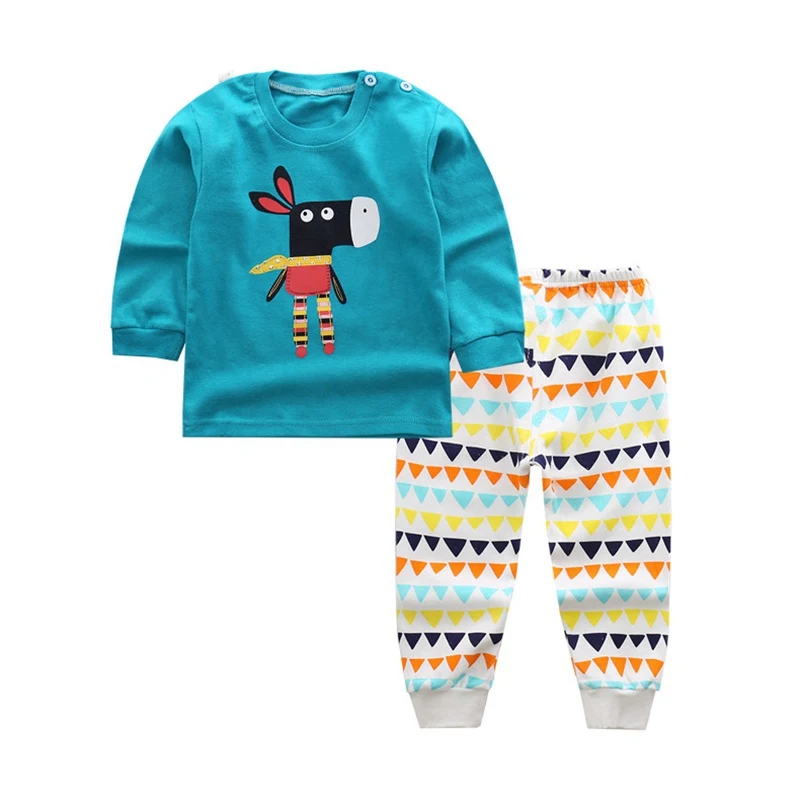 Комплект одежды для мальчиков, комплект с звериный стиль медведь Детский Пижамный костюм, ночная рубашка Комплект из хлопка для младенцев; рубашки с длинным рукавом+ брюки - Цвет: color as photo