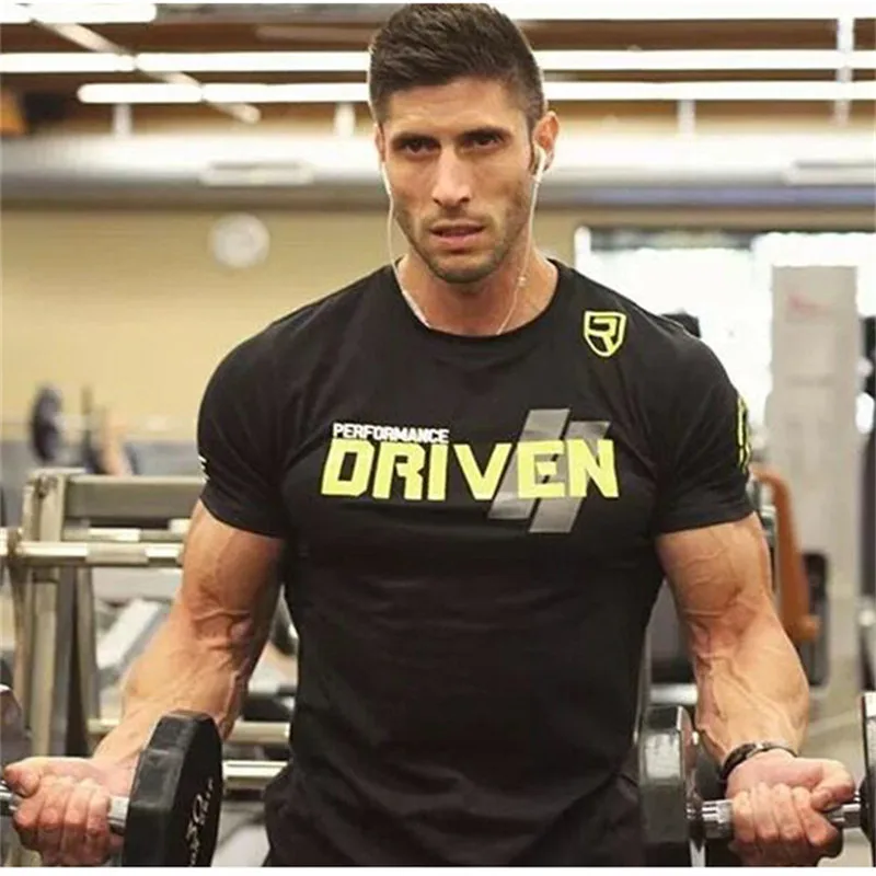 Мужская летняя спортивная футболка для тренировок, фитнеса, брендовая футболка, облегающие футболки для бодибилдинга, с принтом, с круглым вырезом, с короткими рукавами, хлопковая футболка, топы, одежда