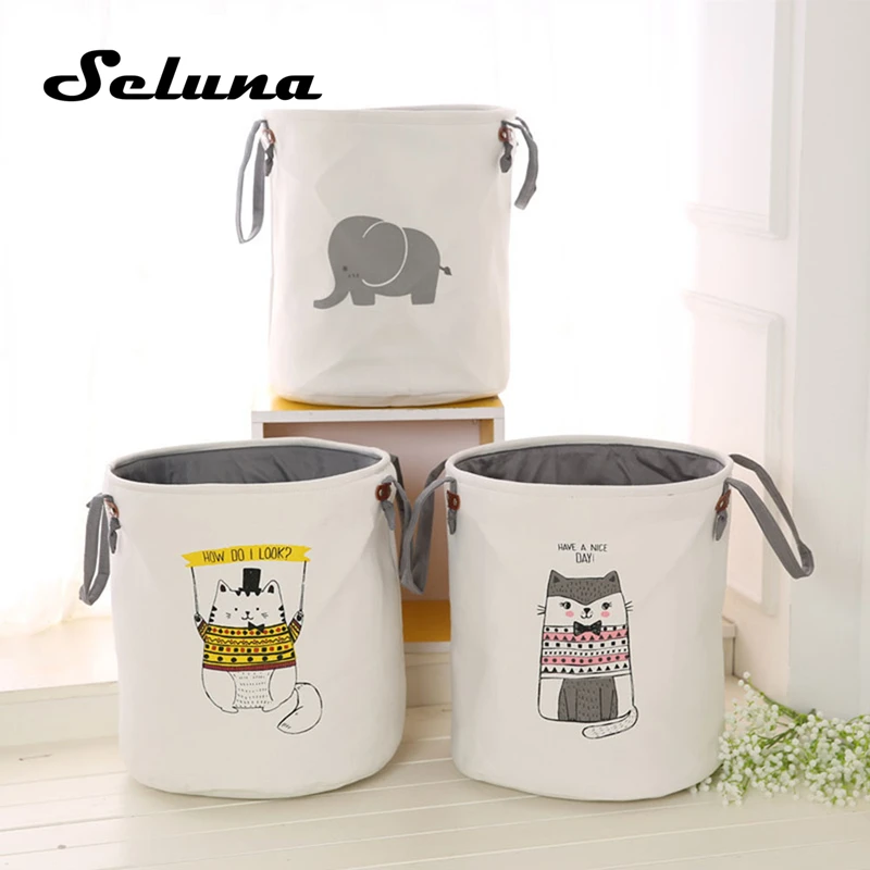 

EVA Folding Fabric Toy Storage Bag Laundry Basket Hamper Cartoon Toys Box Clothing Storage Bags Sundries Bucket Home Organizer