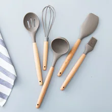 Новая деревянная ручка, силикон набор кухонной посуды, кухонная утварь, взбиватель яиц, половник-дуршлаг, домашний утепленный кухонный набор для приготовления пищи