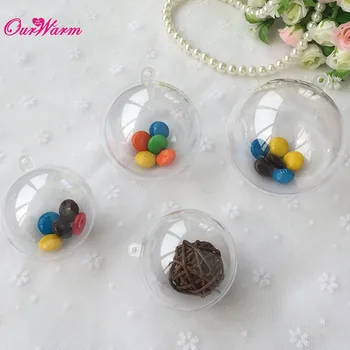 

50pcs 80mm Transparent Plastic Gift Candy Box fillable ball baubles Decor wedding Xmas Christmas tree decoration