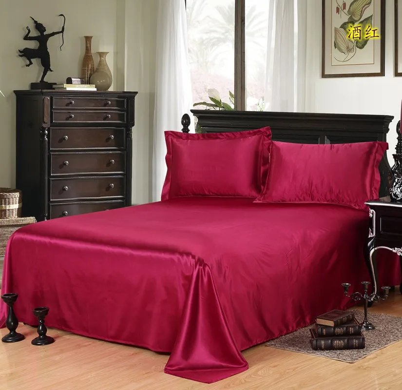 Высокое качество Удобная атласная шелковая кровать Seet King queen двухразмерная сплошная черная плоская простыня покрывало простыни без наволочек - Цвет: As photos