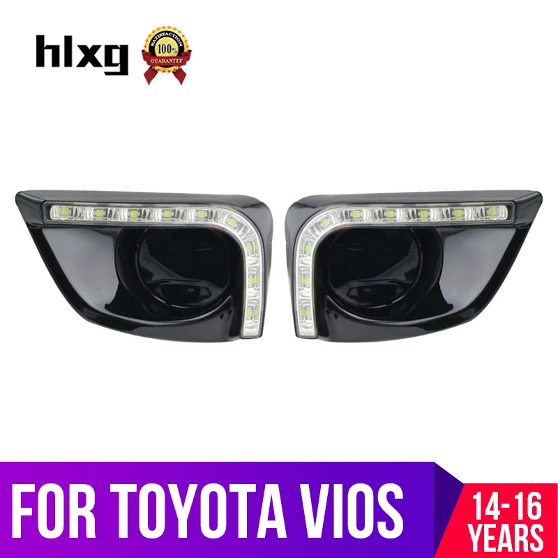 

hlxg 2pcs 9 LEDs DRL LED For Toyota Vios 2014 2015 2016 Car Flashing Fog Lamps Cover Led Daytime Running Lights 12V Car Styling