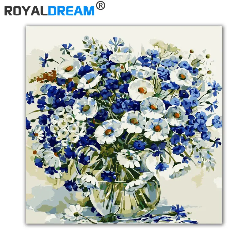 ROYALDREAM синяя Маргаритка цветок DIY Цифровая масляная краска по номерам европейский