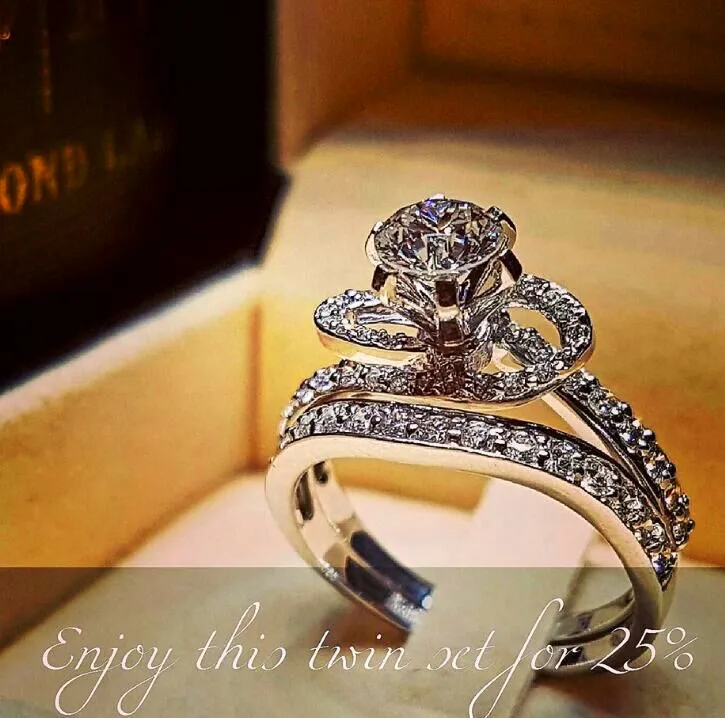 

Luxury Female Big Finger Ring Set Crystal 925 Silver Bridal Ring Promise Zircon Engagement Rings For Women 2019 New Year Gifts