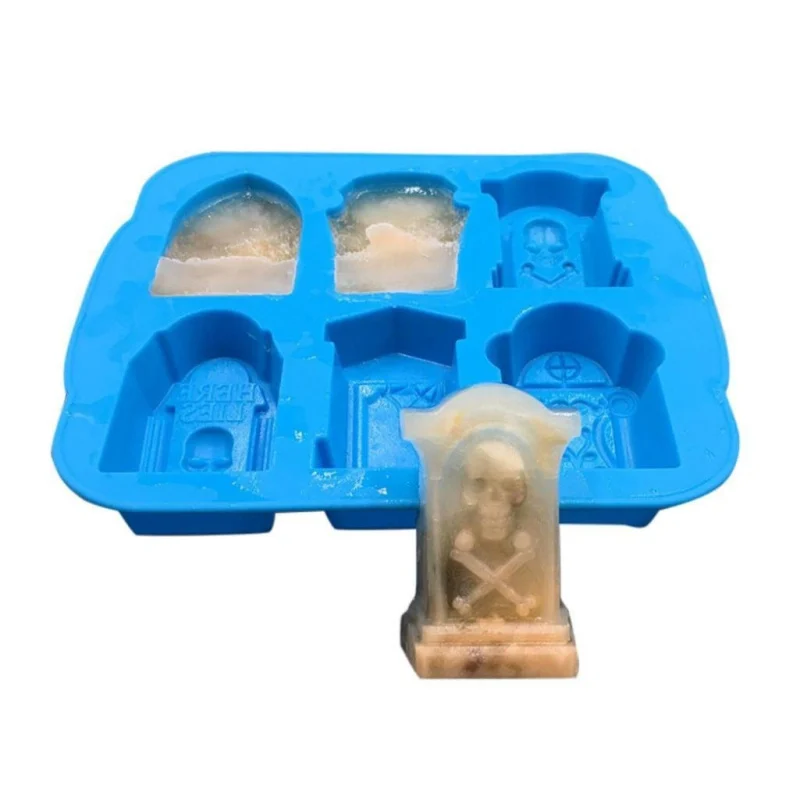 

Halloween 3D Tombstone Ice Cube Tray Maker Silicone Ice Cube Mold 6-grid Ice Mould Tray With Lid Bar Party DIY Ice Cream Tools