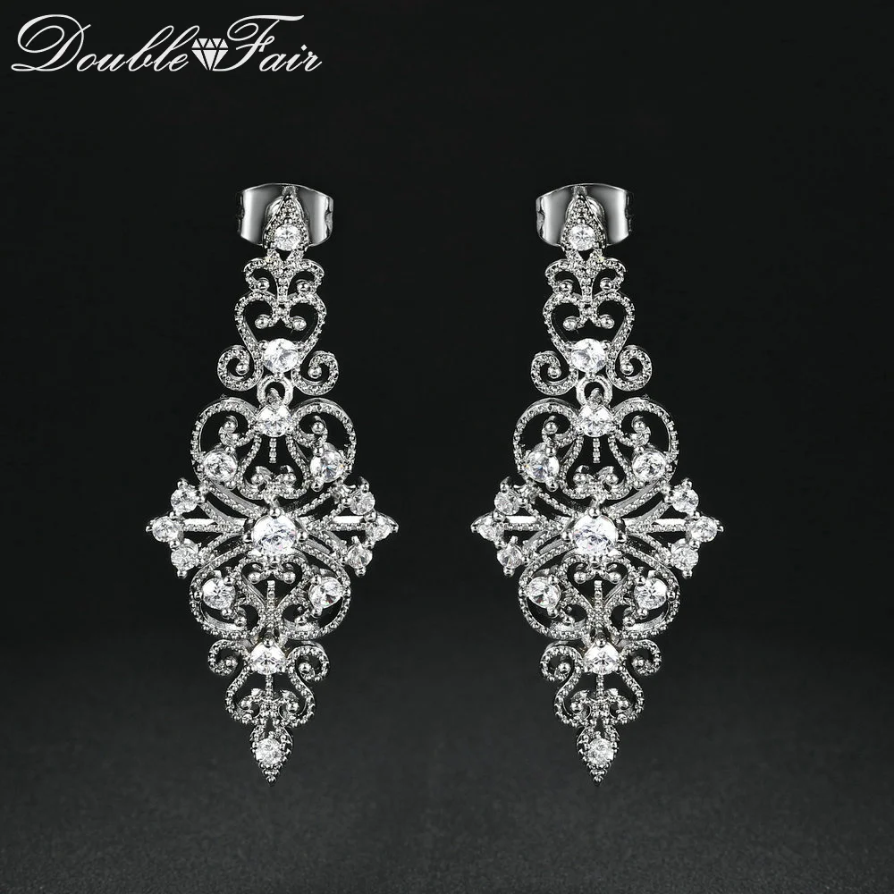 

Double Fair New Drop/Dangle Earrings For Women White Gold Color Women's Fashion Crystal Jewelry Earings Ear Accessories DFE474