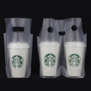 

Quevinal1500Pcs/Lot Clear Plastic Beverage Carrier Take Out Bag Two Design Drinking Cup Packing Handle Bag for One Cup Pack Bags