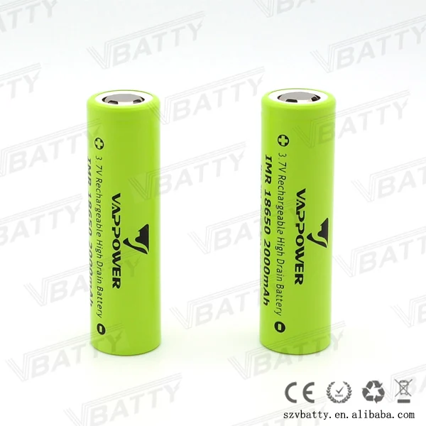 Vappower IMR 18650 2000mah 30A 3,7 V перезаряжаемый литий-ионный аккумулятор с плоским верхом(1 шт