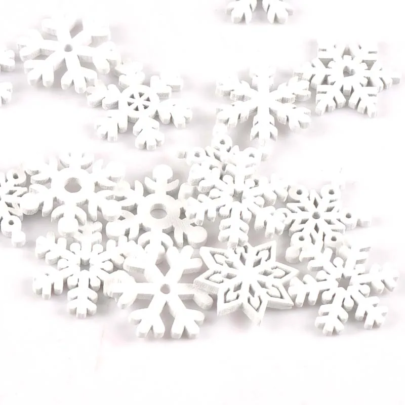 50pcs/Lot Christmas White Snowflake Wood Cabochons Xmas DIY Crafts Decorations 