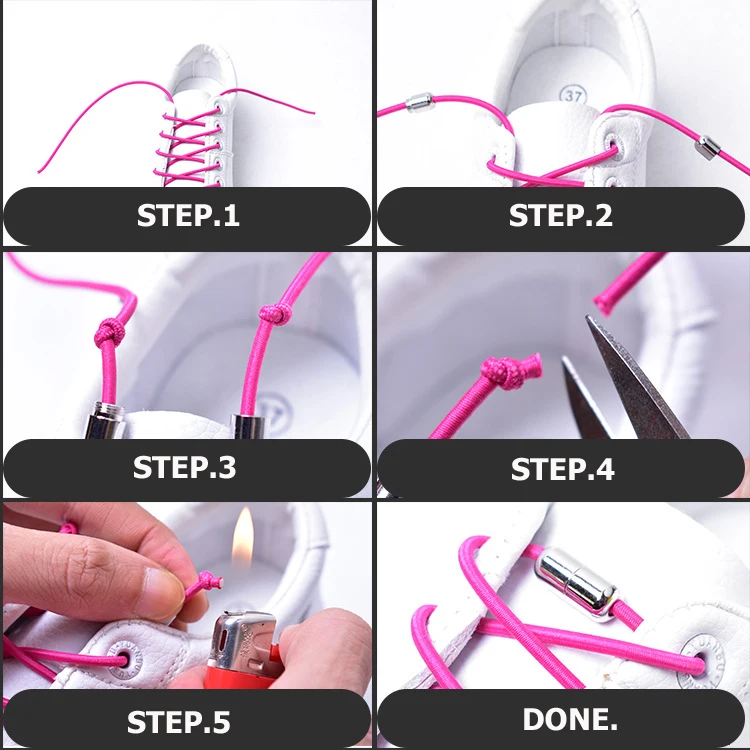 No Tie Shoelaces Metal Lace Lock with Elastic Shoe Laces System for Sneaker Running Shoes for Kids and Adults