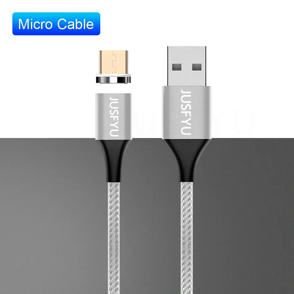 JUSFYU Магнитный Usb кабель для зарядки Micro Usb type C магнит быстрое зарядное устройство провод шнур 3a для iphone samsung Redmi Note 7 8 данных USB - Цвет: For Micro USB Silver