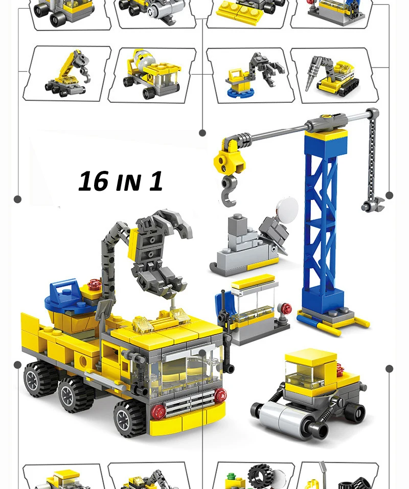 84031 kaizhi Diy строительные блоки Развивающие игрушки для детей 1to2 16in 1 танк пожарная машина инженерные транспортные средства Головоломки блоки