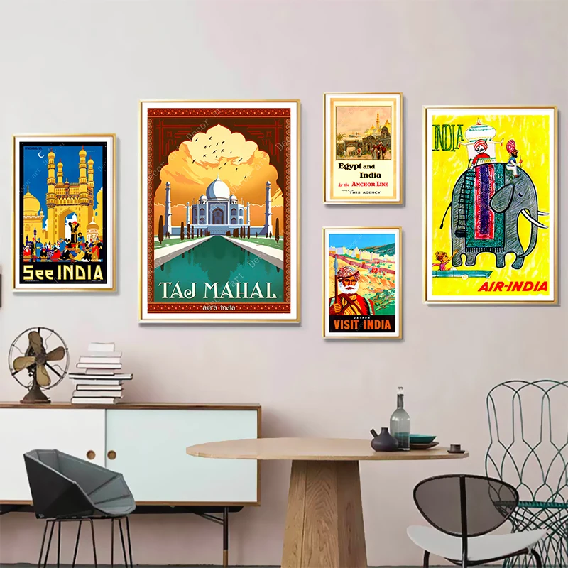 

Visit India Taj Mahal Egypt Map Vintage Retro Travel Classic Canvas Paintings Kraft Posters Wall Stickers Home Decor Family Gift