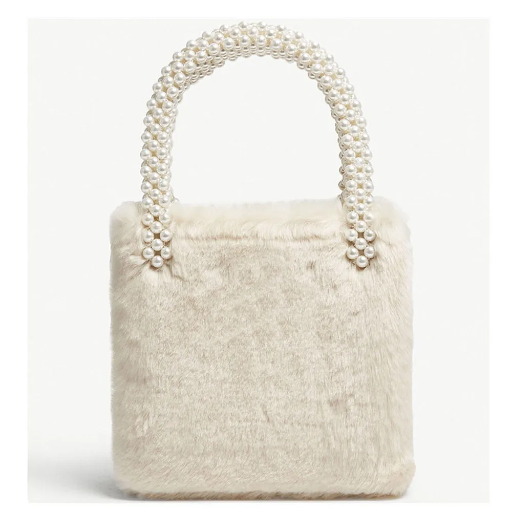 

2018 New Pearl Handle Female Fur Bags Portable Fashion Totes Rabbit Fashion Elegant All-match Solid Leisure Vintage Simple