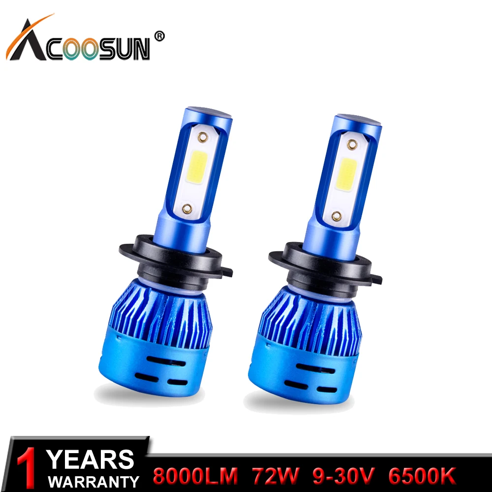 AcooSun Mini Led H4 H7 Светодиодные Автомобильные фары 12 В 8000LM 9005 HB3 9006 HB4 HIR2 72 Вт H1 H11 6500 к