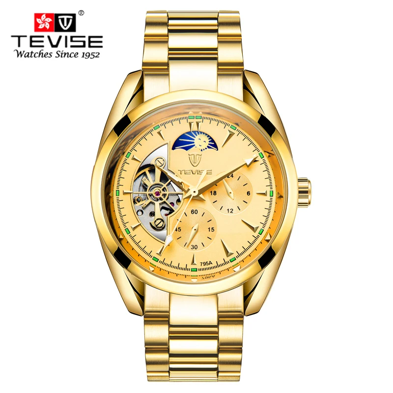 Tevise الرجال الساعات مضيئة توربيون ساعة للماء الرياضة العسكرية الميكانيكية ووتش relogio masculino relojes