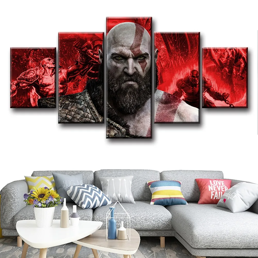 5 шт. игра God Of War Kratos Холст плакат и печатная графика современные декоративные картины маслом Фэнтези настенное искусство для домашнего декора