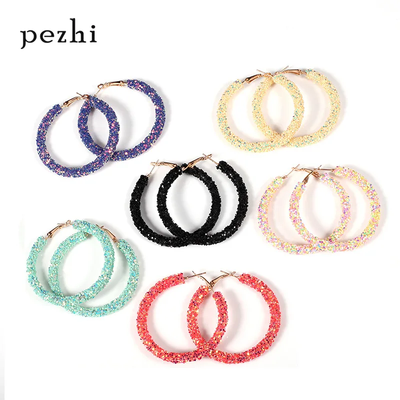 

2019 new European and American women big circle earrings sequined female earrings