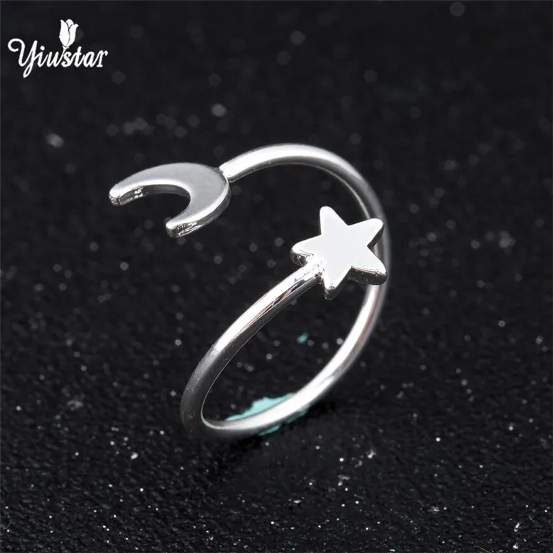 

yiustar Retro Boho Moon Star Ring Finger Rings For Weeding Engagement Gift Women Opening Adjustable Love Rings anillos hombre