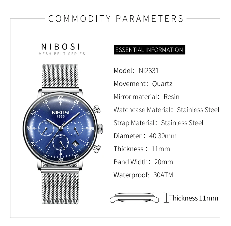 Uhren Herren Luxusmarke NIBOSI Watch Men Luxury Brand Famous Dress Analog Quartz Watch Mesh Steel Man Clock Waterproof  (10)