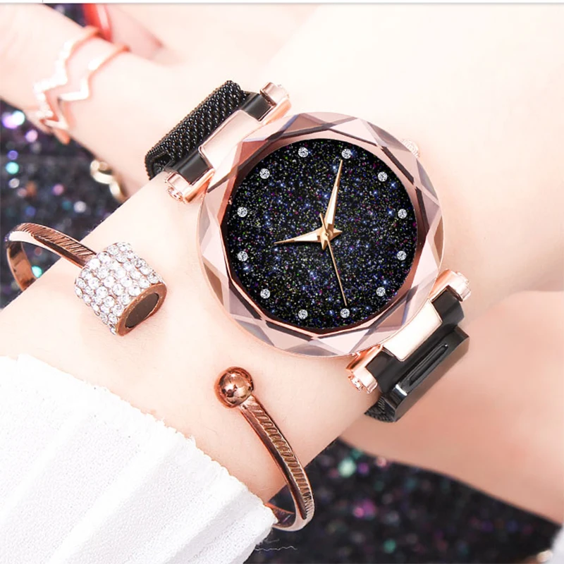 Montre Femme современная мода звезда алмаз кварцевые часы Ms. Mesh браслет из нержавеющей стали высокое качество Магнитная Повседневная Женская
