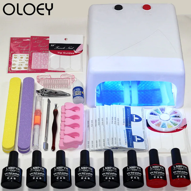 Nail Art Tool Nail Extension Set Kit Nail Gel Manicure Set 36W UV Lamp