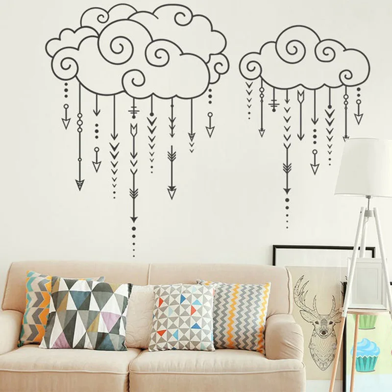 

Swirly Clouds Raining Arrows - Nursery Decal, Geometric Decal, Arrow Wall Decal, Tribal Decal, Cloud DecalA13-024