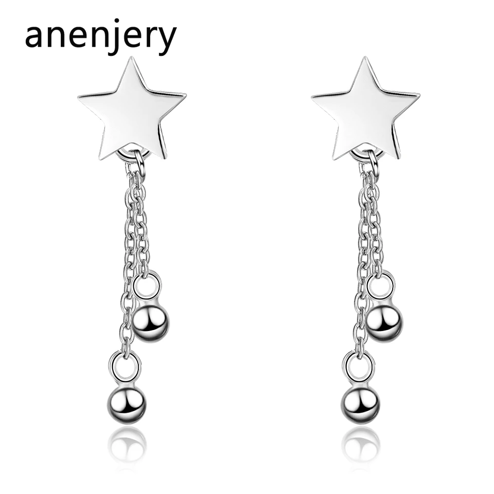 

anenjery Simple Niche Design Star Chain Tassel Earrings For Women Girl 925 Sterling Silver Earring Gift Fairy Jewelry S-E819