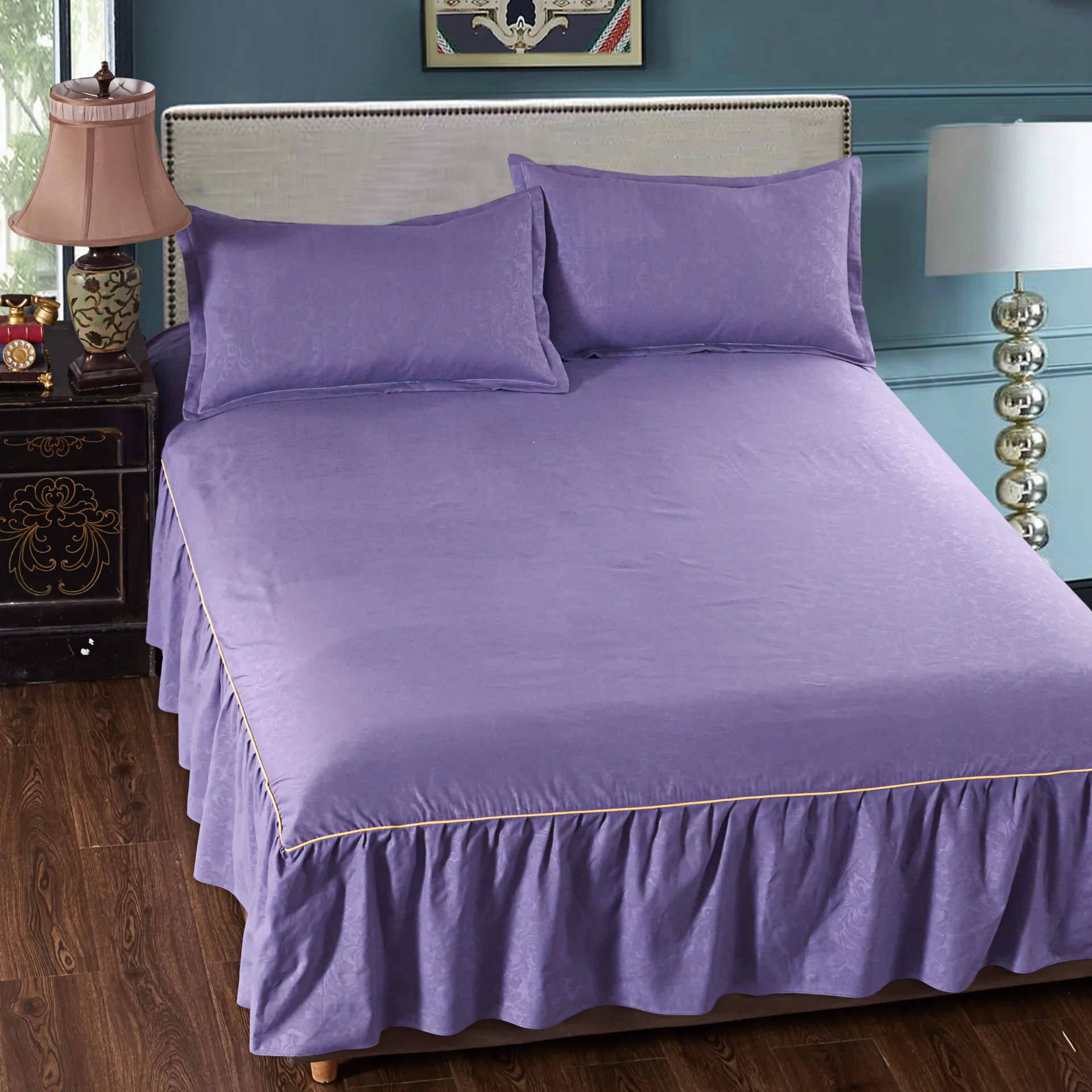 Хаки полиэстер хлопок кровать юбки общежития ST37 Матрас протектор удобные простыни покрывало постельные принадлежности Чехлы для дома отель - Цвет: Lavender