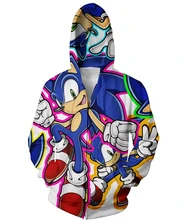2016 neueste Mode Männer Frauen Hoodies 3D druck Niedlich Cartoon Sonic Lustige Hoodies Zipper Oberbekleidung kostenloser versand
