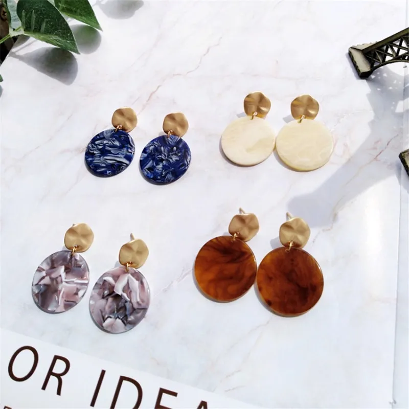 XEDZ Geometric Round Irregular Pattern Acetate Alloy Earrings Japanese and Korean Trendy Retro Women's Jewelry Accessories | Украшения