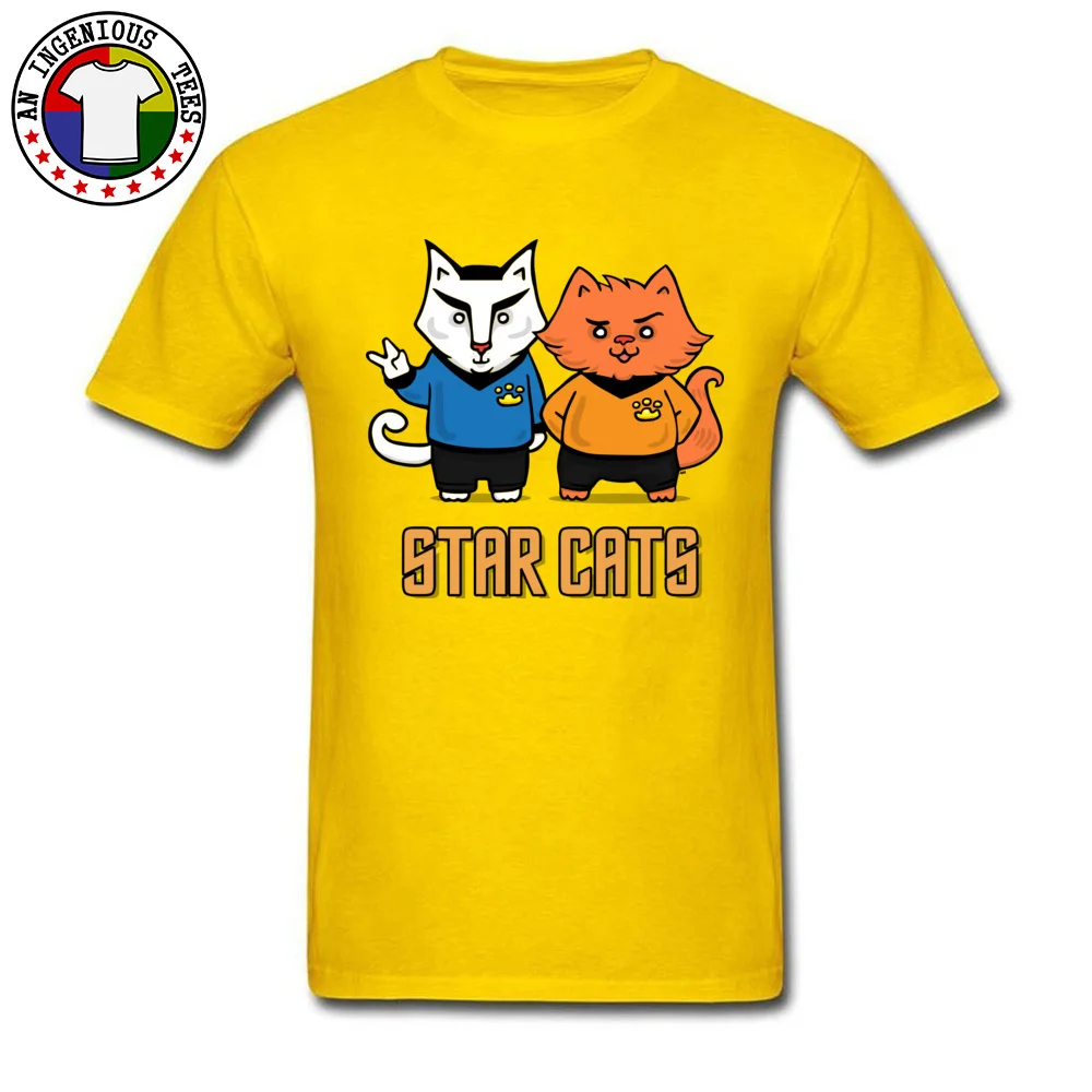 STAR CATS 100% Cotton Man Short Sleeve Tops Tees Custom VALENTINE DAY Tshirts Summer Tee Shirt Family Crew Neck STAR CATS yellow