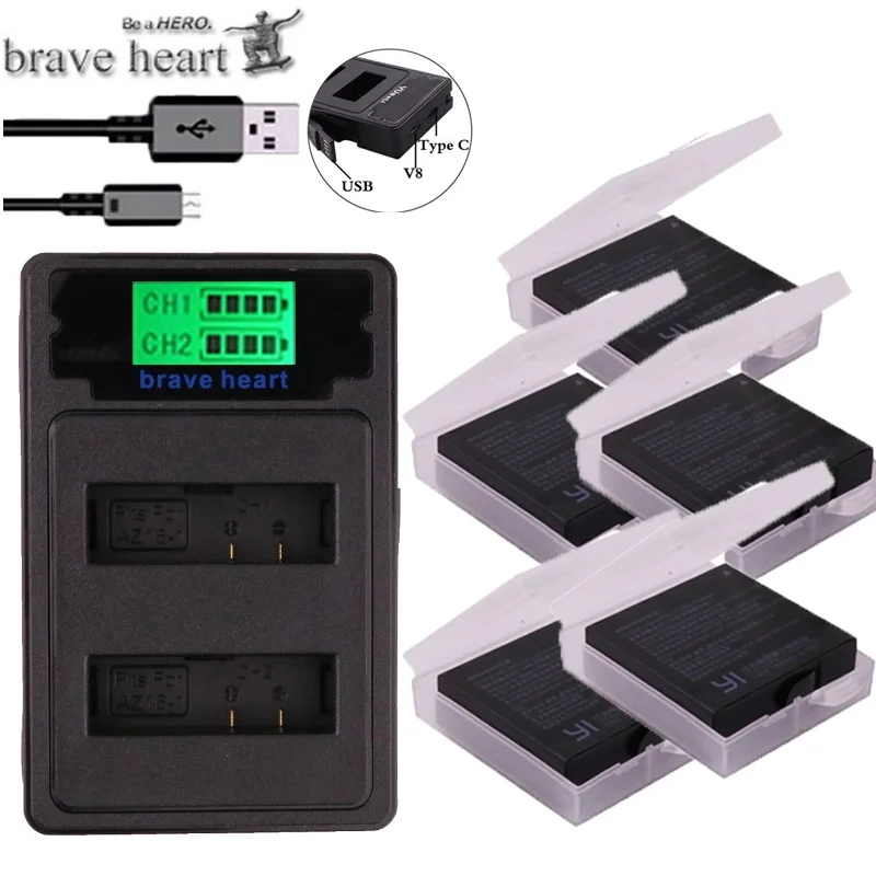 

3.85V AZ16-1 Batteries For Original Xiaomi YI lite 2 4K 4k + LED USB 3slots Charger For Xiao yi 4k Action Camera Battery