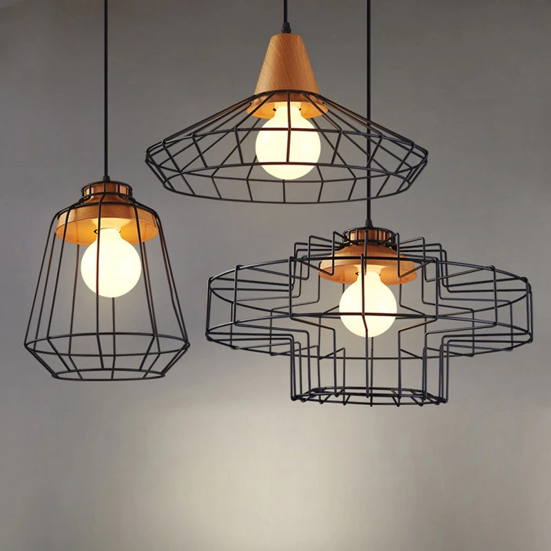 

black vintage industrial pendant lights nordic retro lamp iron lampshade loft metal cage dining room Countryside pendant lamp